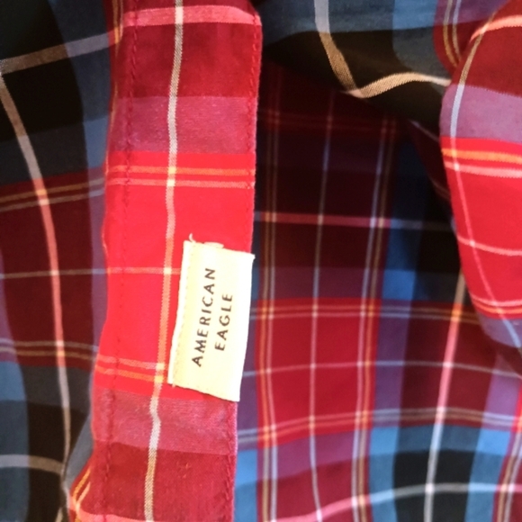 American Eagle Red Blue Plaid Check Cotton American Button Down. Size XL - Picture 4 of 6